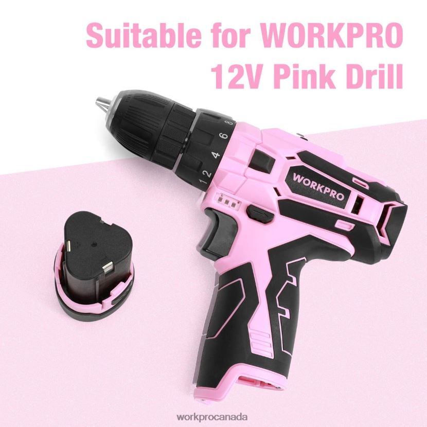 Pink WORKPRO 12V Lithium-ion Replacement Battery for 12V Cordless Drill Driver Tool ZNRDXV223