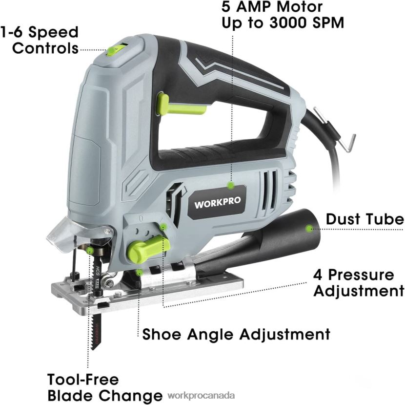Morden WORKPRO Jig Saw, 5 AMP 3000 SPM, Jigsaw Tool Corded Electric Power Cutter for Wood, Metal, and Plastic Cutting, 7 Blades Tool ZNRDXV242