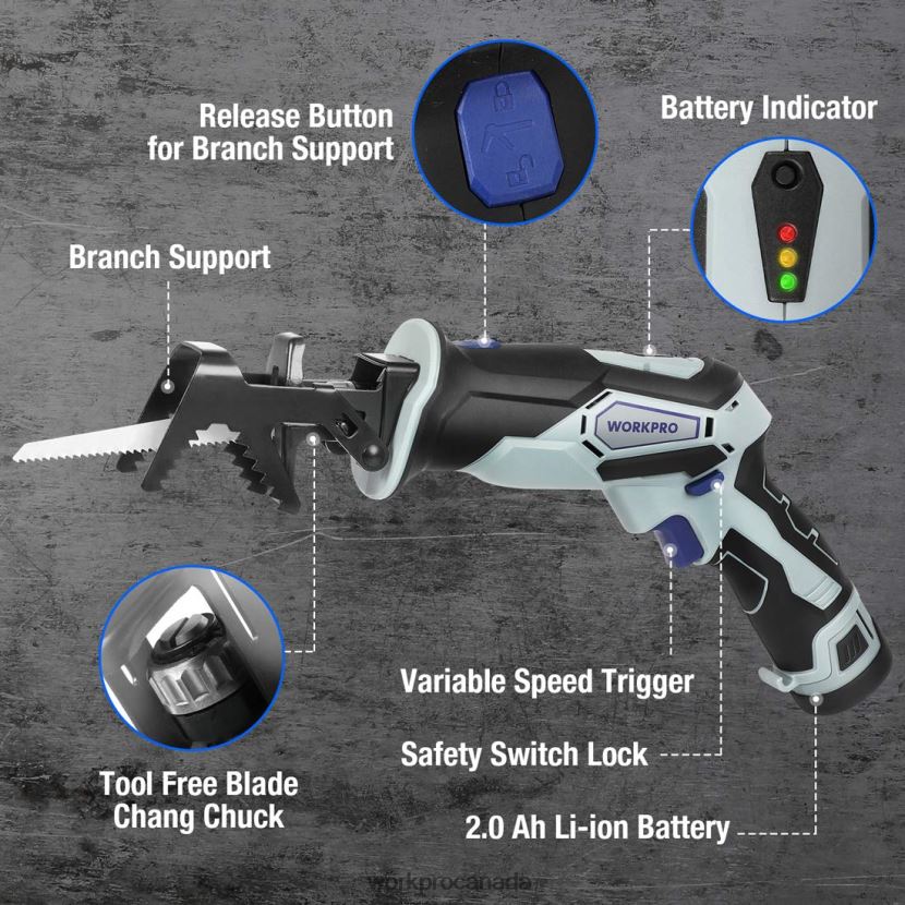 Useful WORKPRO 12V Cordless Reciprocating Saw with Clamping Jaw Tool ZNRDXV185
