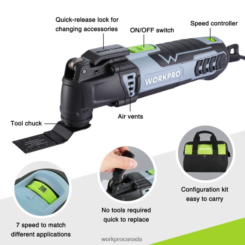 Useful WORKPRO 3.0 Amp Corded Quick-Lock Replaceable Oscillating Saw with 7 Variable Speed 3 Oscillation Angle, 17pcs Saw Accessories, and Carrying Bag Tool ZNRDXV230
