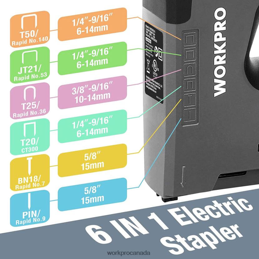 Useful WORKPRO 110V 6 in 1 Electric Stapler Tacker for DIY Project of Woodworking Tool ZNRDXV167
