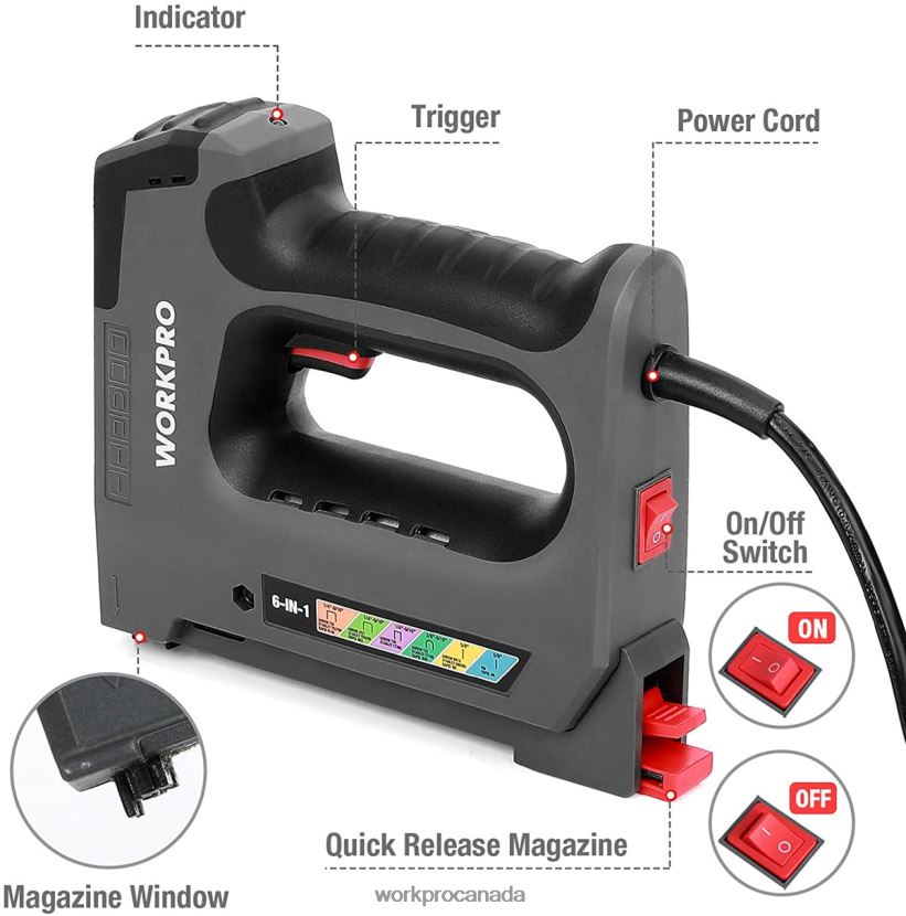 Useful WORKPRO 110V 6 in 1 Electric Stapler Tacker for DIY Project of Woodworking Tool ZNRDXV167