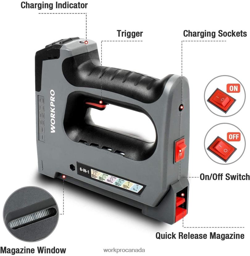 Useful WORKPRO 6 in 1 3.6V Rechargeable Cordless Staple Gun Tool ZNRDXV166