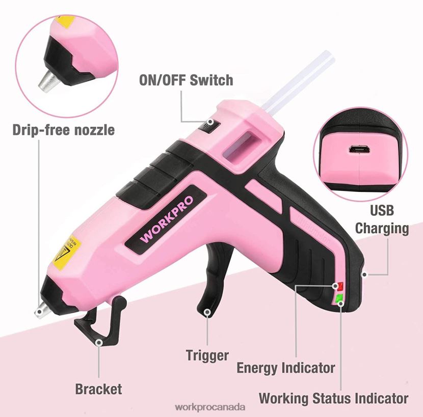 Blue/Pink WORKPRO Cordless Melt Fast Preheating Mini Glue Gun with 20 PCS Premium Glue Stick Tool ZNRDXV163