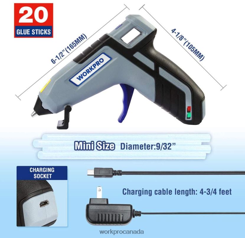 Blue/Pink WORKPRO Cordless Melt Fast Preheating Mini Glue Gun with 20 PCS Premium Glue Stick Tool ZNRDXV163