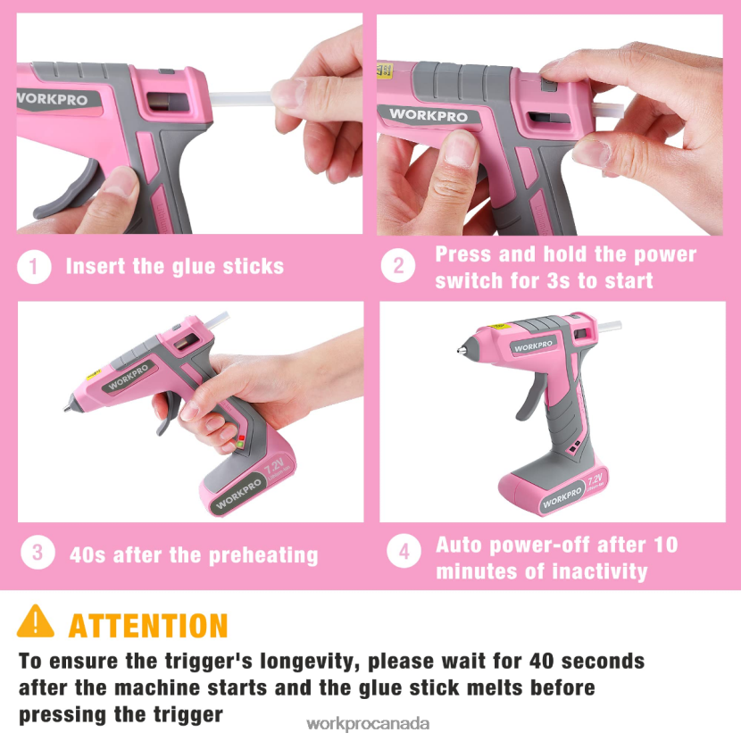 Pink/White WORKPRO 7.2V Cordless Hot Melt Glue Gun Kit Tool ZNRDXV164
