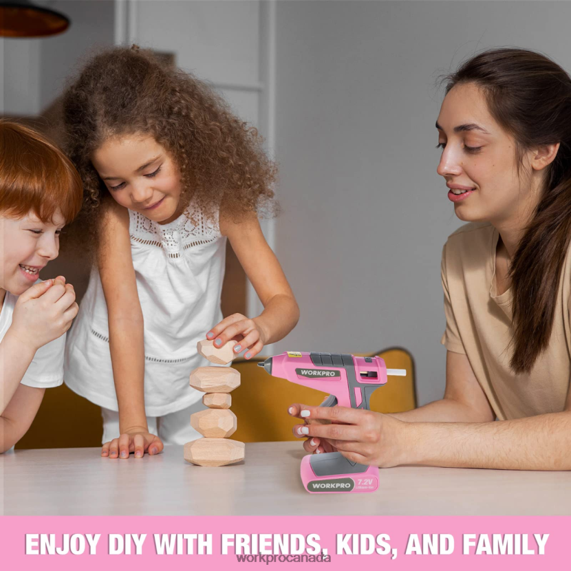 Pink/White WORKPRO 7.2V Cordless Hot Melt Glue Gun Kit Tool ZNRDXV164