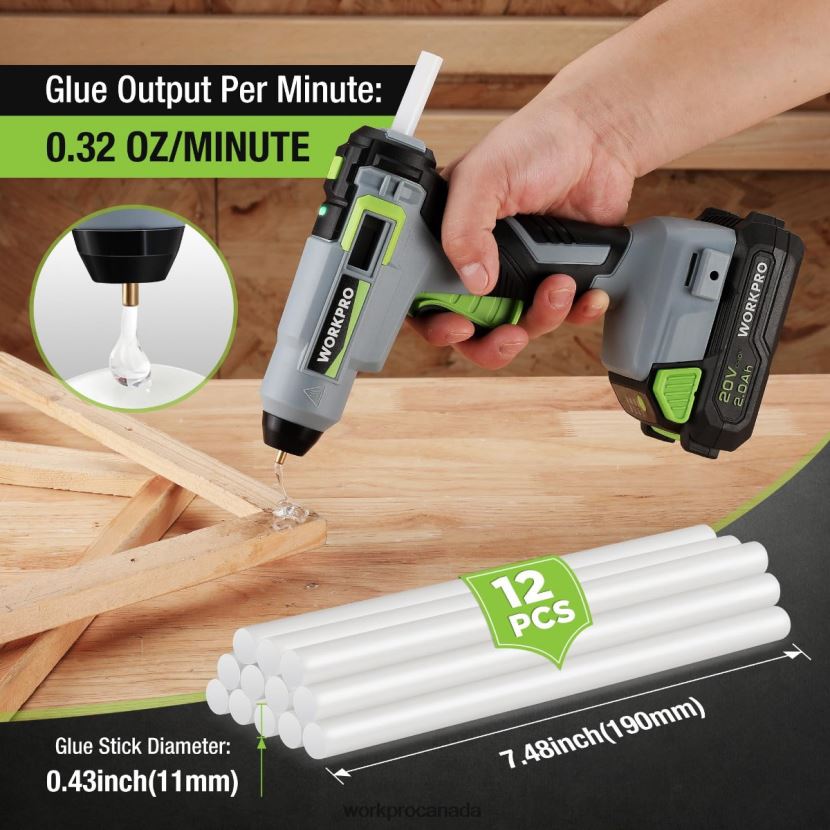 Useful WORKPRO Cordless Hot Glue Gun Kit with 12 Pcs Glue Sticks, 20V 2.0 Ah Li-ion Battery Tool ZNRDXV165