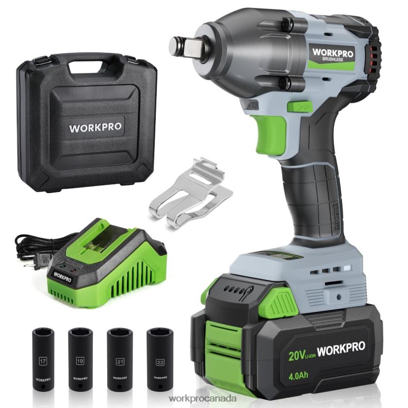 Morden WORKPRO 20V Cordless Impact Wrench, with 4.0 Ah Battery, Fast Charger, 4 Impact Sockets and Storage Case Tool ZNRDXV188