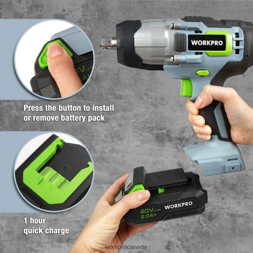 Morden WORKPRO 20V Cordless Impact Wrench with Fast Charger Belt Clip for Easy Carrying Tool ZNRDXV187