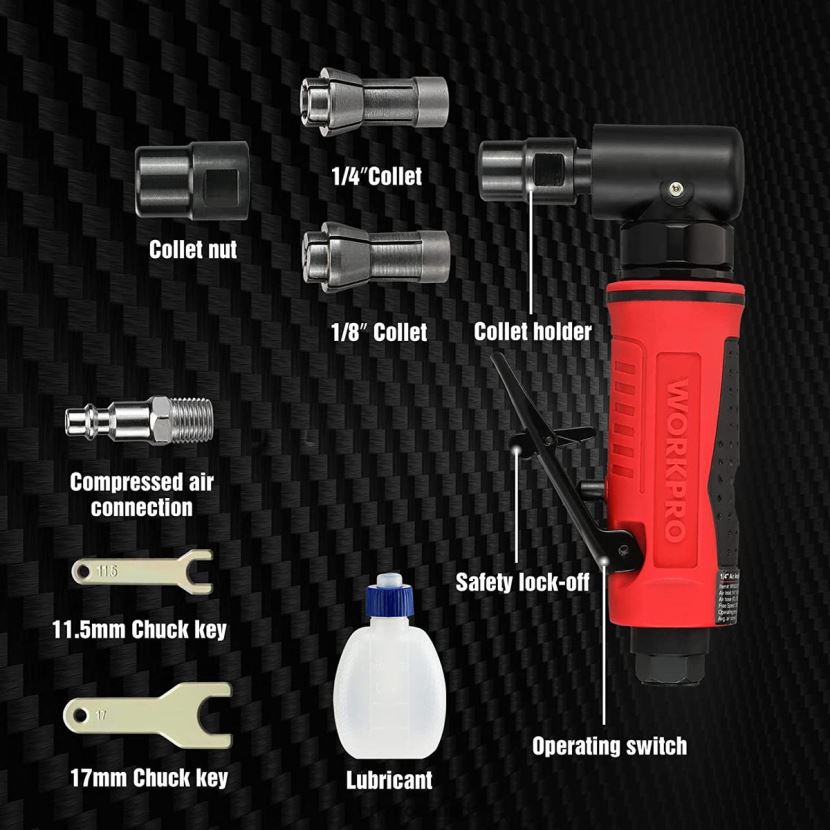 Morden WORKPRO Air Angle Die Grinder 1/4-Inch Pneumatic Right Angle Die Grinder Set Tool ZNRDXV180