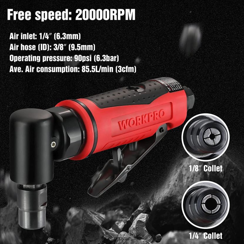 Morden WORKPRO Air Angle Die Grinder 1/4-Inch Pneumatic Right Angle Die Grinder Set Tool ZNRDXV180
