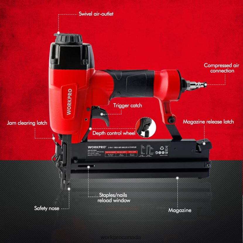 Morden WORKPRO Pneumatic 2 in 1 Brad Nailer with 400pcs Nails/ 300 Pcs Staples Tool ZNRDXV181