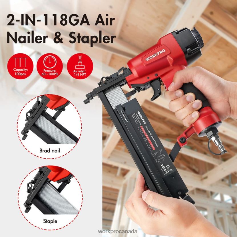Morden WORKPRO Pneumatic 2 in 1 Brad Nailer with 400pcs Nails/ 300 Pcs Staples Tool ZNRDXV181