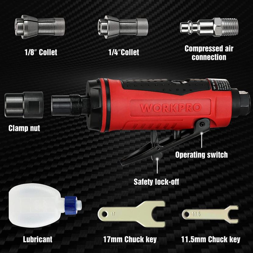 New WORKPRO Air Die Grinder, 1/4-Inch Pneumatic Straight Die Grinder, 25000RPM, Air-Powered Die Grinder Tool ZNRDXV183