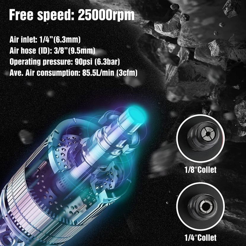 New WORKPRO Air Die Grinder, 1/4-Inch Pneumatic Straight Die Grinder, 25000RPM, Air-Powered Die Grinder Tool ZNRDXV183