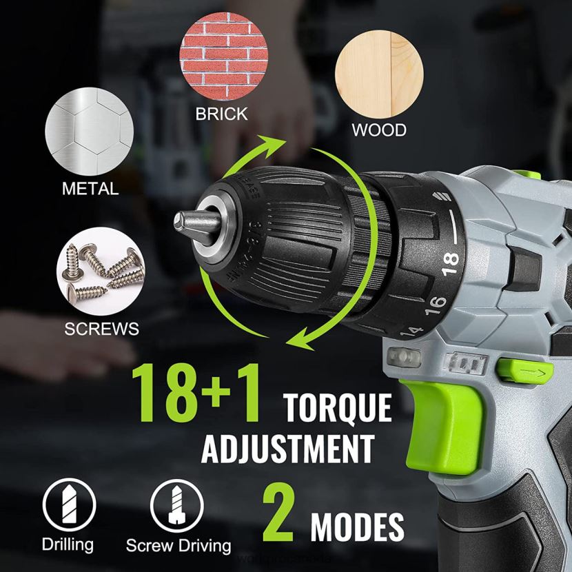 Green WORKPRO 12V Electric Cordless Drill Driver Kit Keyless Chuck, Charger and Storage Bag Included Tool ZNRDXV177