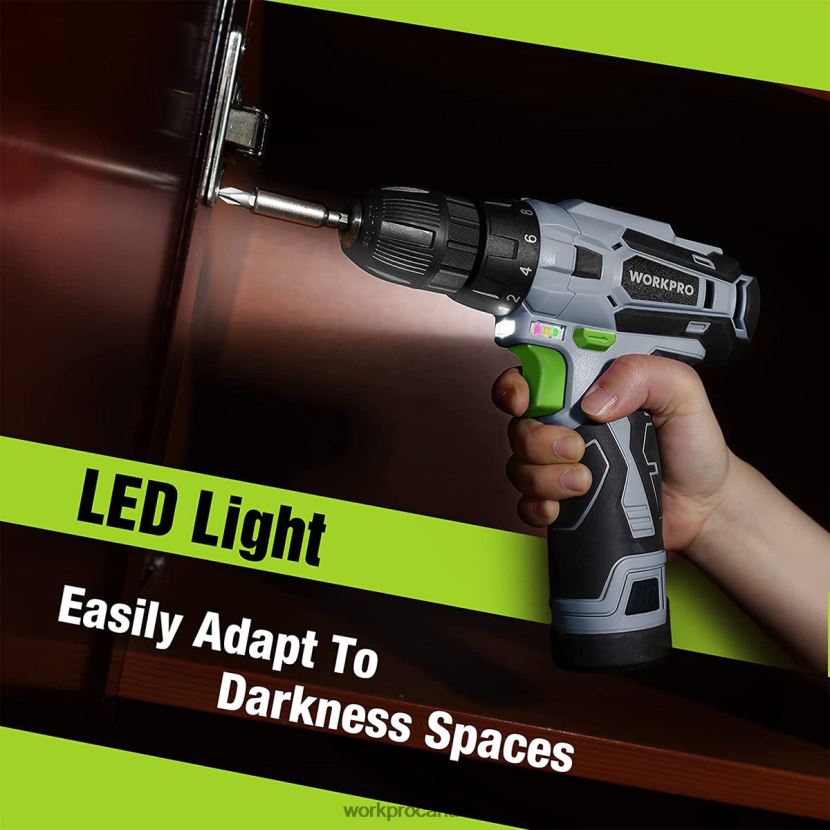 Green WORKPRO 12V Electric Cordless Drill Driver Kit Keyless Chuck, Charger and Storage Bag Included Tool ZNRDXV177