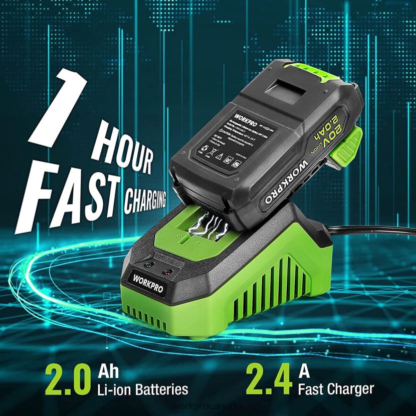 Green WORKPRO 20V Cordless Drill Driver Kit, 2.0 Ah Li-ion Battery, 1 Hour Fast Charger and 11-inch Storage Bag Included Tool ZNRDXV176
