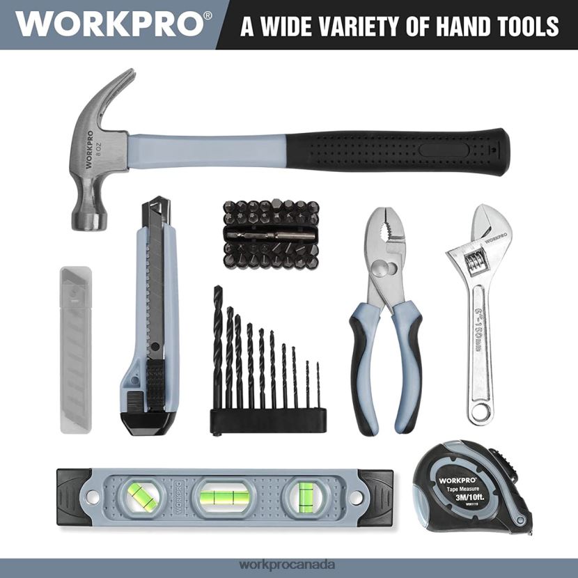 Grey WORKPRO 61 Pcs 12V Cordless Drill and Home Tool Kit, 14-inch Storage Bag Included Tool ZNRDXV174