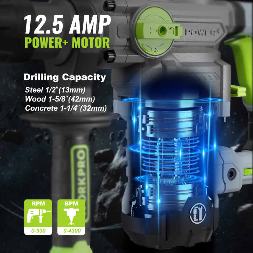 Helpful WORKPRO 12.5AMP 1-1/4 Inch Premium SDS-Plus Rotary Hammer Drill, Heavy Duty Corded Version Tool ZNRDXV179