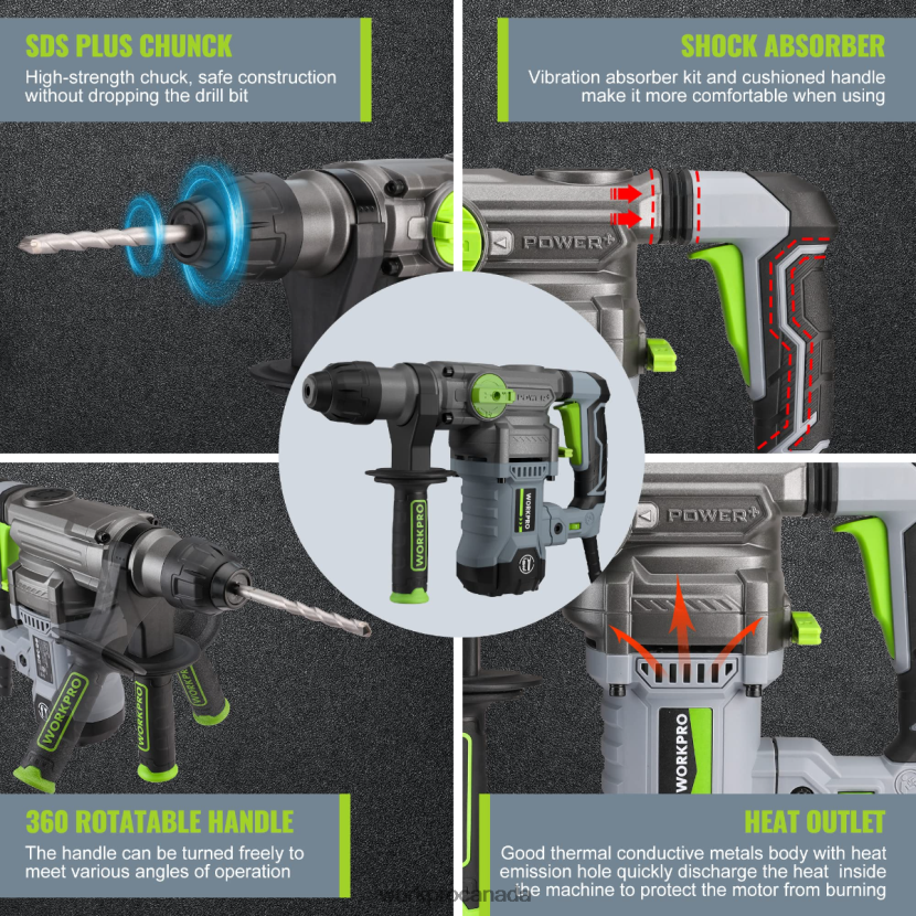 Helpful WORKPRO 12.5AMP 1-1/4 Inch Premium SDS-Plus Rotary Hammer Drill, Heavy Duty Corded Version Tool ZNRDXV179