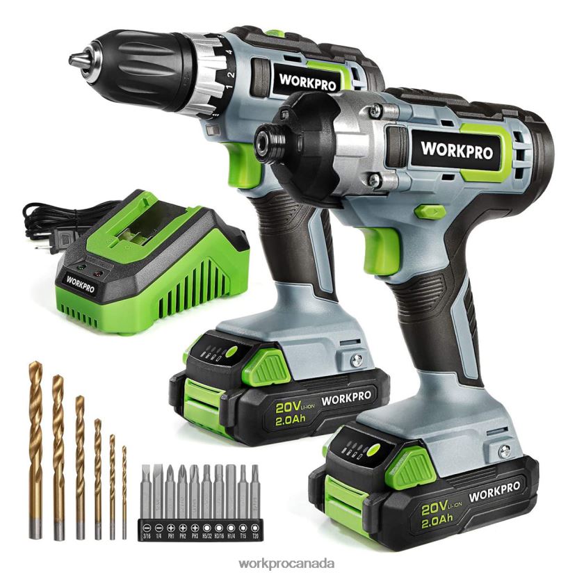 Helpful WORKPRO 20V Cordless Drill Combo Kit, Drill Driver and Impact Driver with 2x 2.0Ah Batteries and 1 Hour Fast Charger Tool ZNRDXV169