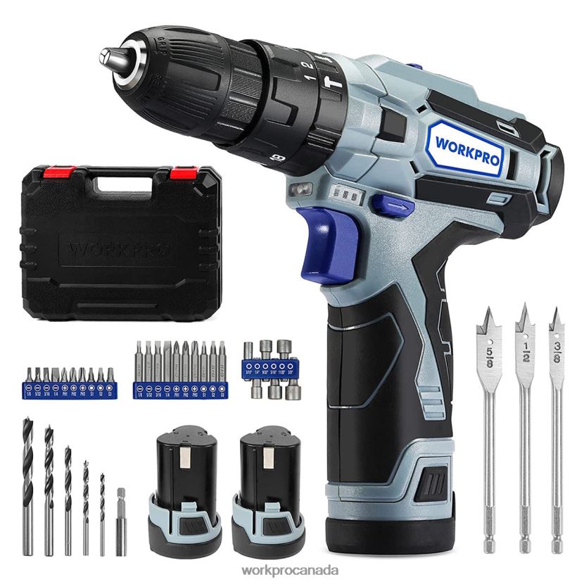 Morden WORKPRO 12V 2-Speed Cordless Drill Driver Kit, 2 Li-Ion Batteries 2000 mAh and Fast Charger Tool ZNRDXV168