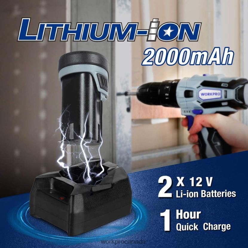 Morden WORKPRO 12V 2-Speed Cordless Drill Driver Kit, 2 Li-Ion Batteries 2000 mAh and Fast Charger Tool ZNRDXV168