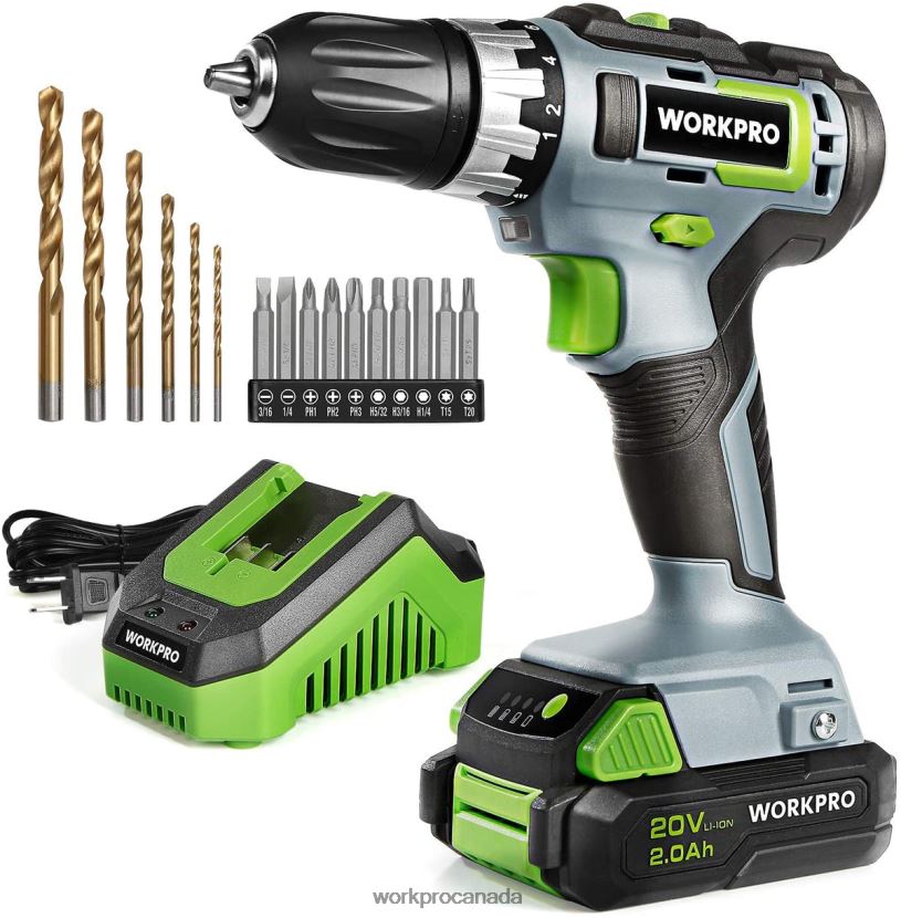 Morden WORKPRO 20V Variable Speed Cordless Drill/Driver Kit, 18+2 Torque Setting 2.0 Ah Li-ion Battery and 1 Hour Fast Charger Tool ZNRDXV172