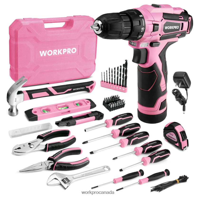 Pink/Grey WORKPRO 108-Piece Portable Tool Set with Power Drill Tool ZNRDXV173