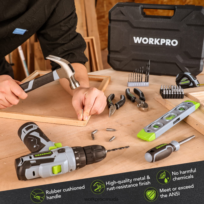 Pink/Grey WORKPRO 108-Piece Portable Tool Set with Power Drill Tool ZNRDXV173