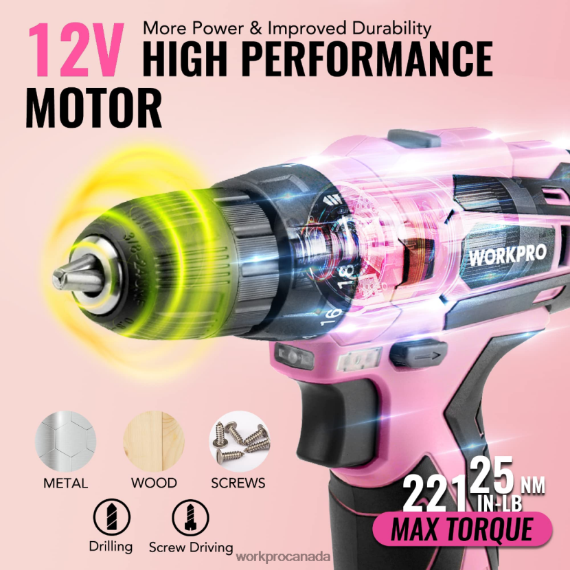 Pink/Grey WORKPRO 108-Piece Portable Tool Set with Power Drill Tool ZNRDXV173