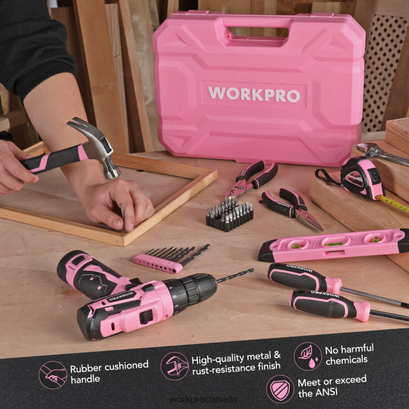 Pink/Grey WORKPRO 108-Piece Portable Tool Set with Power Drill Tool ZNRDXV173