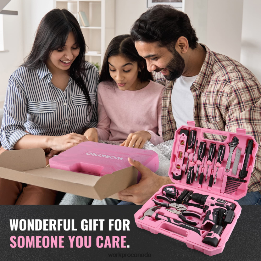 Pink/Grey WORKPRO 108-Piece Portable Tool Set with Power Drill Tool ZNRDXV173