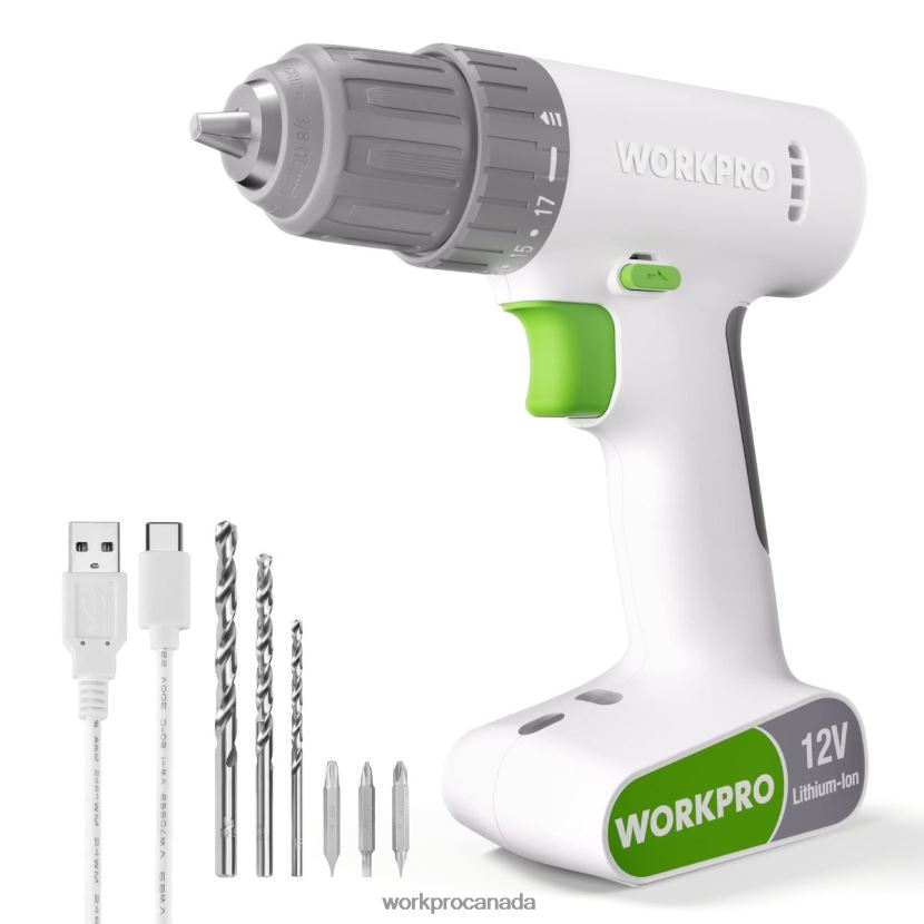 Pink/White WORKPRO 12V Cordless Drill Driver Set with 6 Pcs Bits, 3/8-Inch Keyless Chuck, Variable Speed, 18 Touque Setting Tool ZNRDXV175