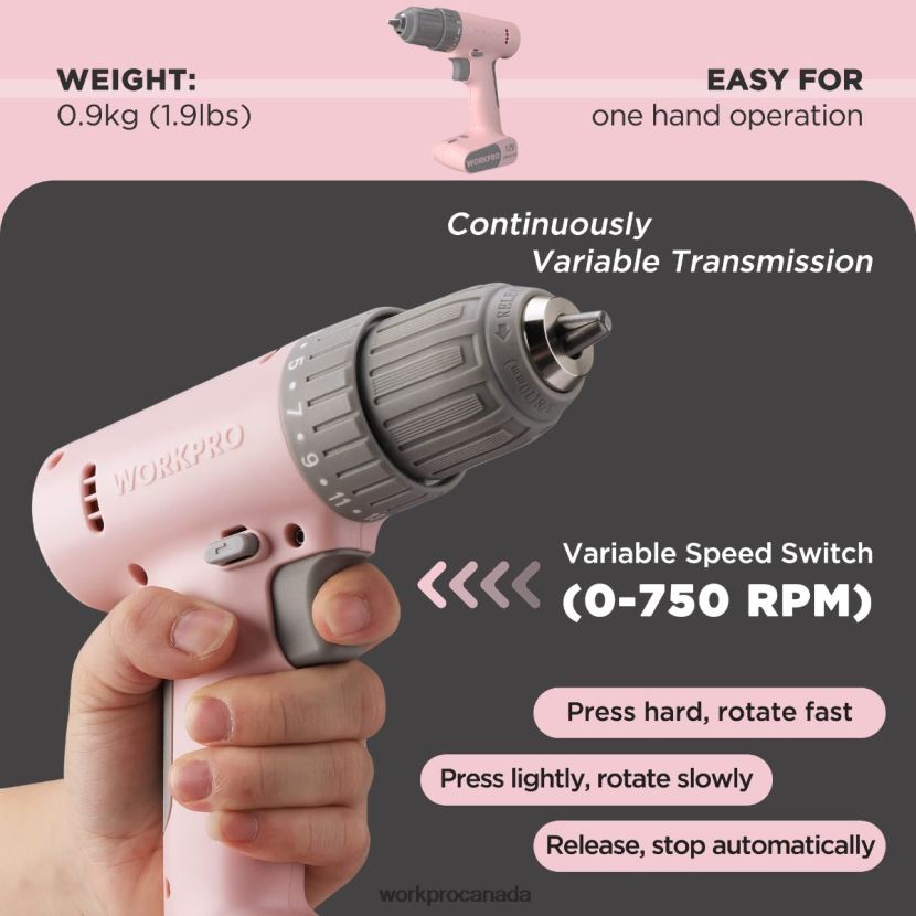 Pink/White WORKPRO 12V Cordless Drill Driver Set with 6 Pcs Bits, 3/8-Inch Keyless Chuck, Variable Speed, 18 Touque Setting Tool ZNRDXV175