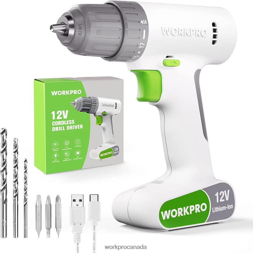Pink/White WORKPRO 12V Cordless Drill Driver Set with 6 Pcs Bits, 3/8-Inch Keyless Chuck, Variable Speed, 18 Touque Setting Tool ZNRDXV175