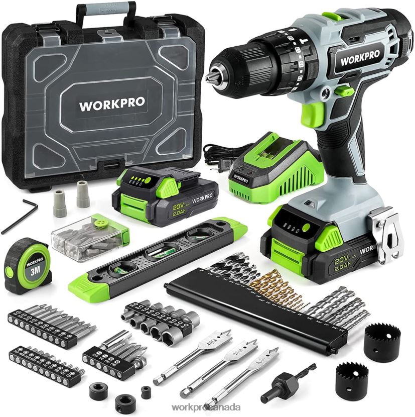 Useful WORKPRO 20V Max Cordless Drill Driver Set, Electric Power Impact Drill Tool with 102 Pieces Accessories, 2 x 2.0Ah Li-ion Batteries with Fast Charger Tool ZNRDXV170
