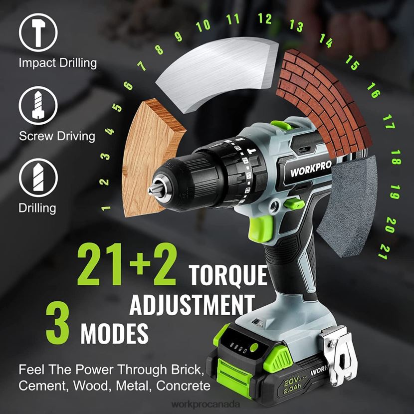 Useful WORKPRO 20V Max Cordless Drill Driver Set, Electric Power Impact Drill Tool with 102 Pieces Accessories, 2 x 2.0Ah Li-ion Batteries with Fast Charger Tool ZNRDXV170