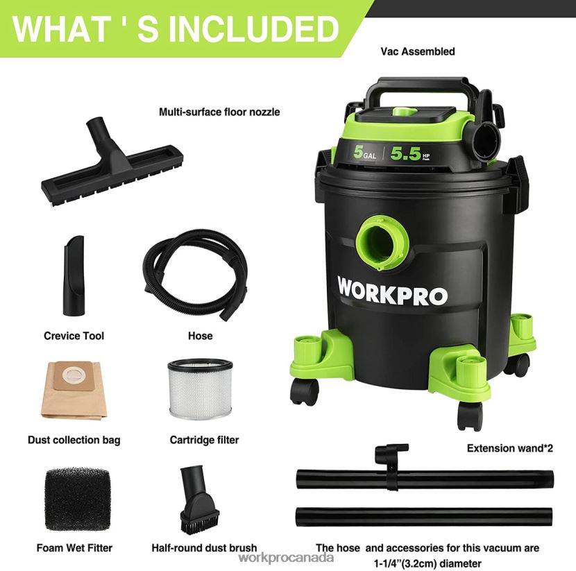 Morden WORKPRO 5 Gallon Shop Vacuum, 5.5 Peak Horsepower Shop-Vac Cleaner with HEPA Filter, Hose, and Accessories Tool ZNRDXV214