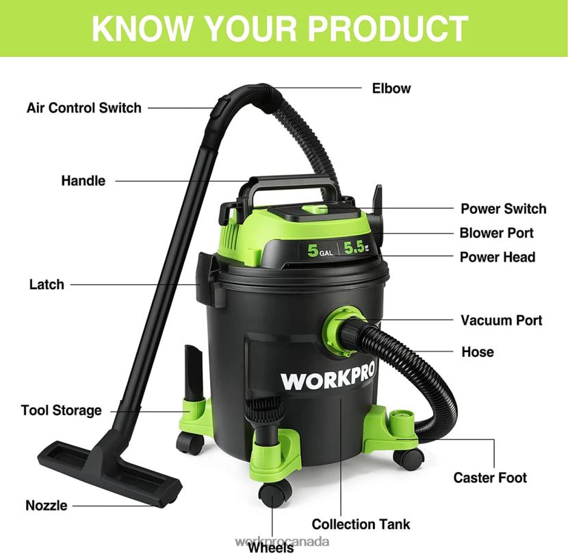 Morden WORKPRO 5 Gallon Shop Vacuum, 5.5 Peak Horsepower Shop-Vac Cleaner with HEPA Filter, Hose, and Accessories Tool ZNRDXV214