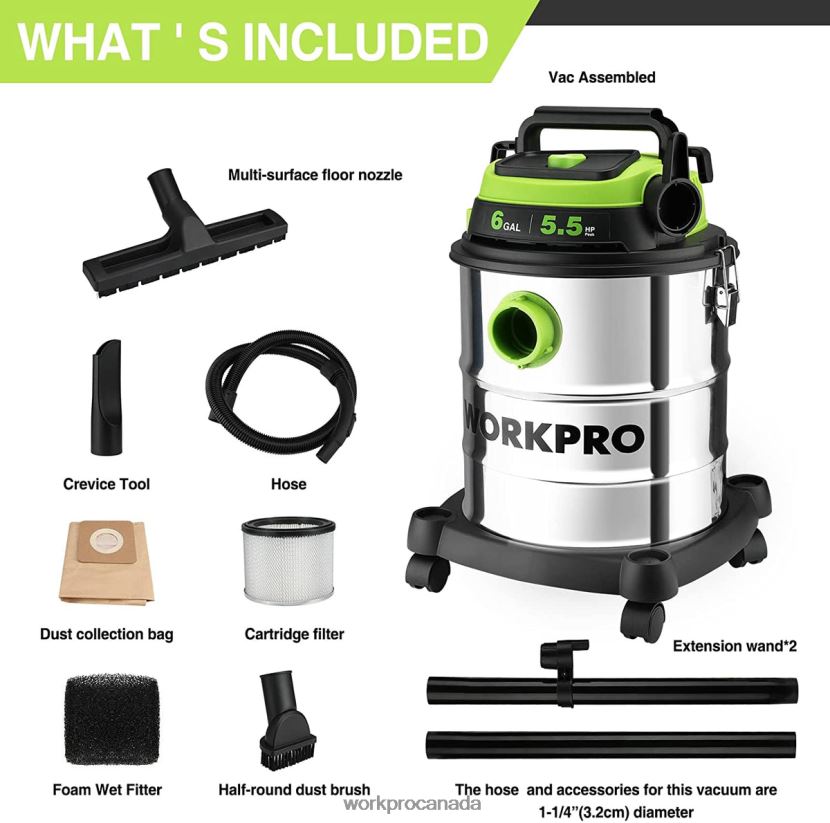 Morden WORKPRO 6 Gallon Wet/Dry Shop Vacuum with HEPA Filter, Hose and Accessories for Home/Jobsite Dust Collection Tool ZNRDXV213
