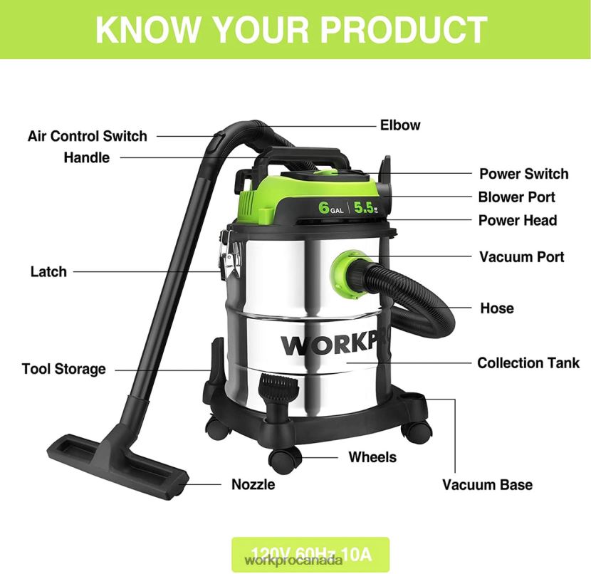 Morden WORKPRO 6 Gallon Wet/Dry Shop Vacuum with HEPA Filter, Hose and Accessories for Home/Jobsite Dust Collection Tool ZNRDXV213