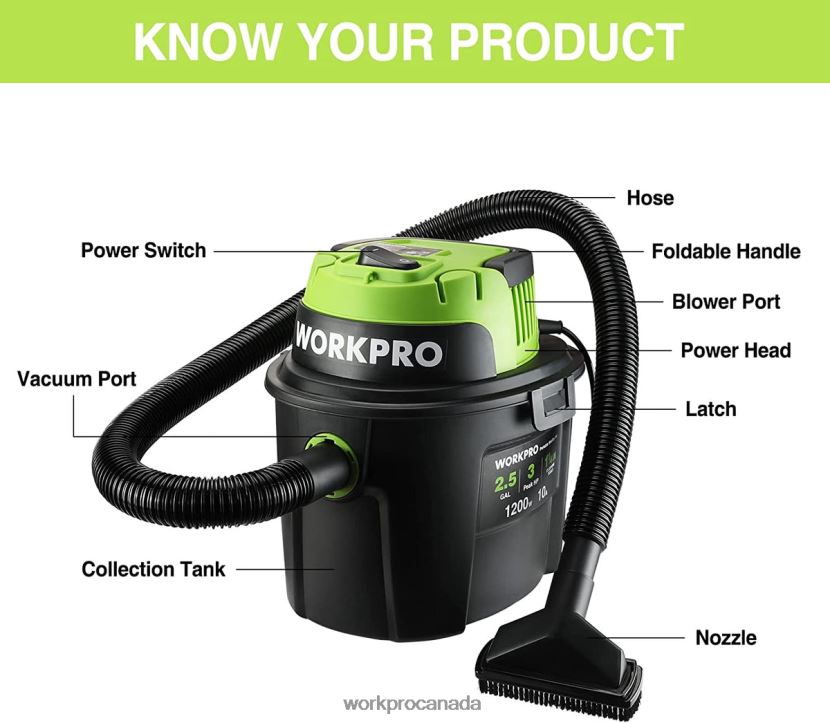 Useful WORKPRO Wet/Dry Vacuum 2.5 Gallon 3 Peak Horsepower, Portable Shop Vacuum Cleaner for Home Tool ZNRDXV216