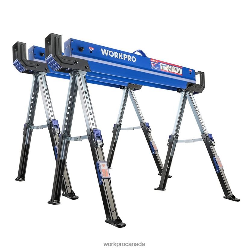 New WORKPRO 2 Pcs Folding Sawhorse Adjustable Heavy Duty Saw horse with 2x4 Support Arms, 3000 lbs Load Capacity, 24-32 inch Height Adjustable Legs, Pivoting Feet & Support Pegs Storage ZNRDXV35