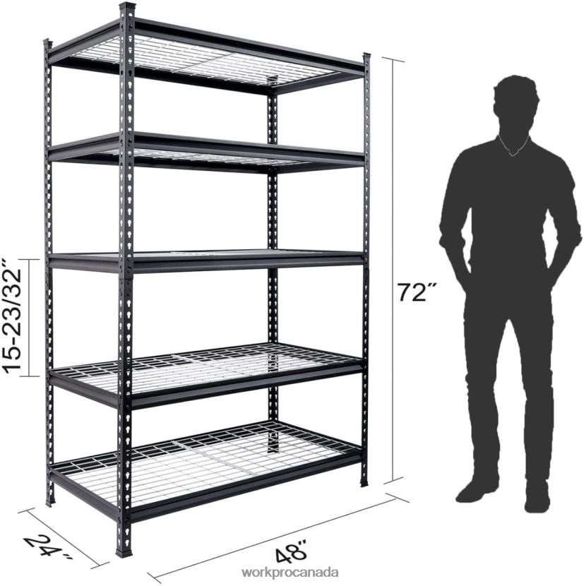 Black WORKPRO 5-Tier Metal Shelving Unit, Heavy Duty Adjustable Storage Rack Storage ZNRDXV7