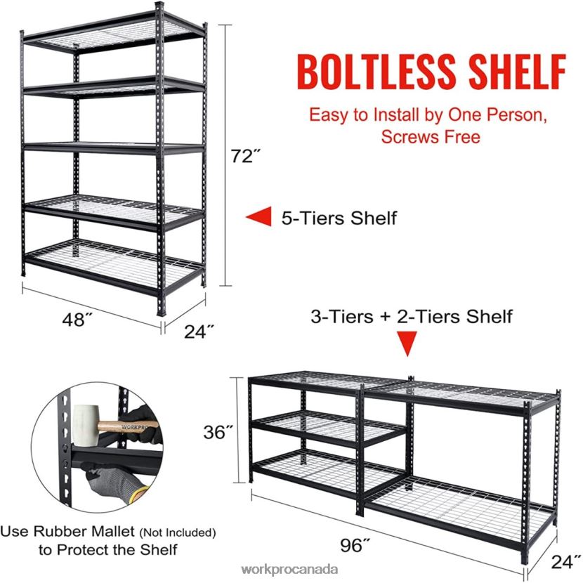 Black WORKPRO 5-Tier Metal Shelving Unit, Heavy Duty Adjustable Storage Rack Storage ZNRDXV7
