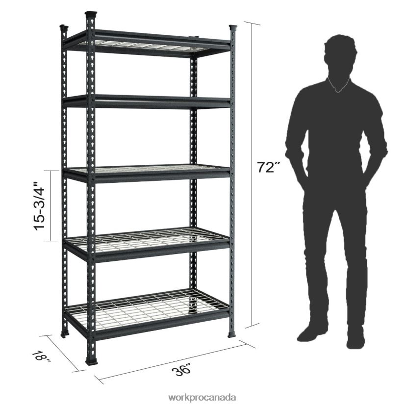 Black With Silver Pattern WORKPRO 5-Tier Metal Storage Shelving Unit Adjustable Storage Rack Heavy Duty Shelf Storage ZNRDXV6