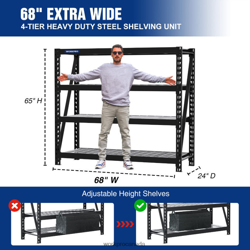 Helpful WORKPRO 4-Tier Metal Garage Shelving Unit,7200 LBS Capacity, Heavy Duty Industrial Adjustable Shelves Storage ZNRDXV10